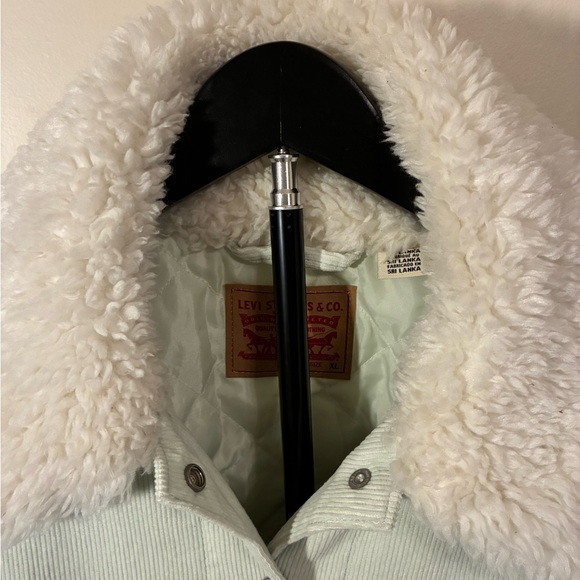 Levi's Mint Green Corduroy Sherpa Collar Cropped Trucker Jacket Grunge EUC XL - Picture 6 of 11